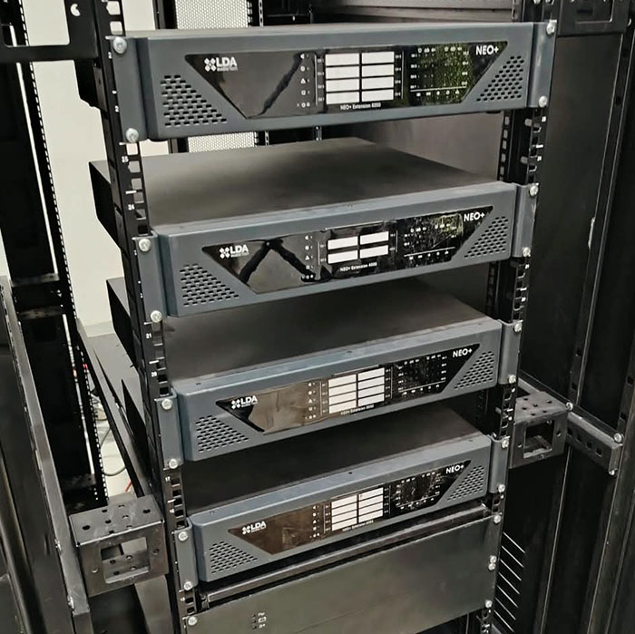 Rack-mounted LDA NEO+ public address and voice alarm equipment installed at Akii-Bua Stadium