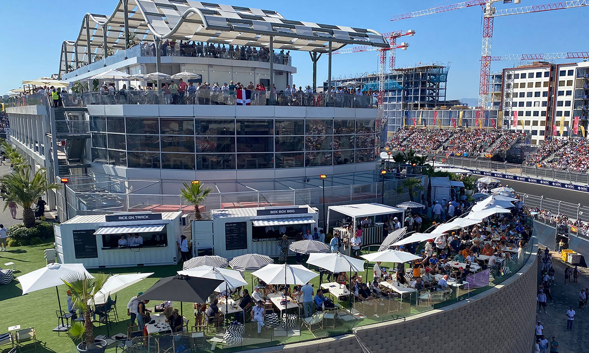 Madring-F1-circuit-LDA-references-06 MADRING hospitality suites and terraces beside the circuit, with cranes in the background