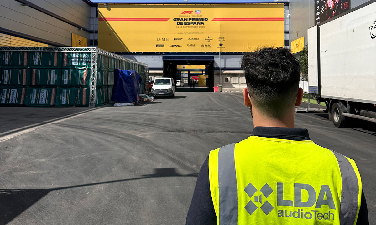 Madring-F1-circuit-LDA-references-08 LDA Audio Tech team member entering the MADRING paddock for the 2026 Formula 1 Spanish Grand Prix